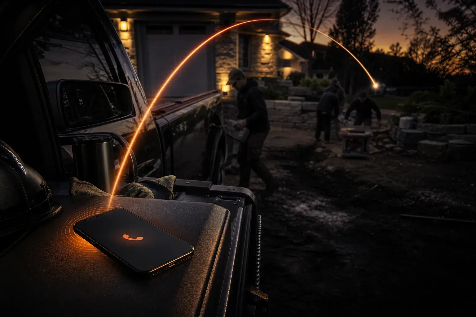 An after-hours contractor call being answered while the crew works